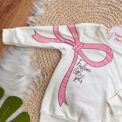 Conj. Casaco de Moletom Fashion Little Girls e Calça Legging - Off White e Caramelo